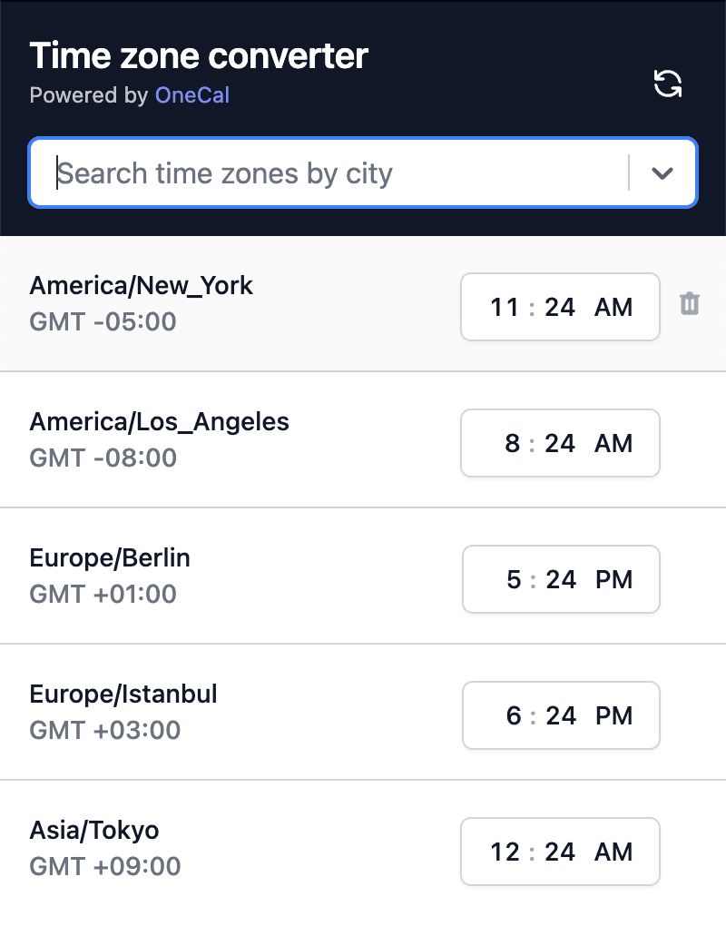 Time zone converter extension onecal