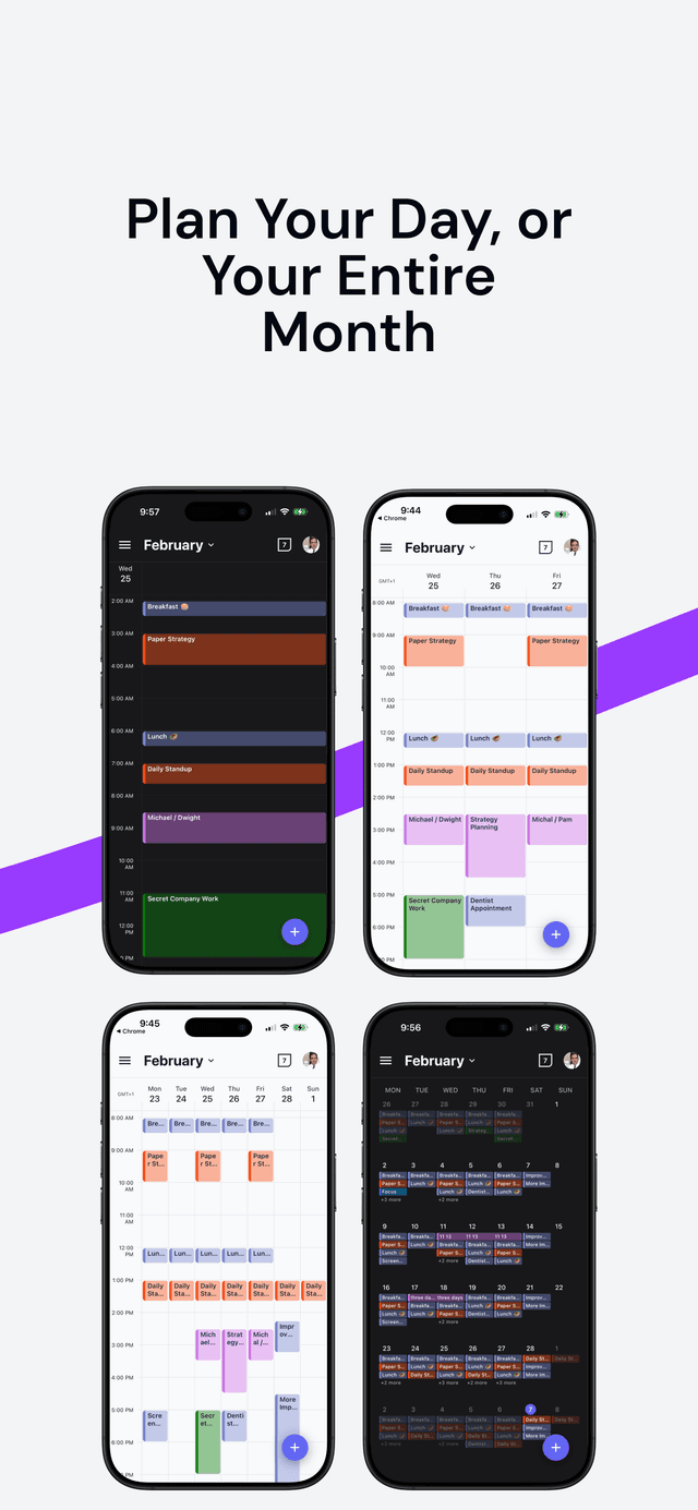 複数のカレンダービューを表示するOneCalモバイルアプリ