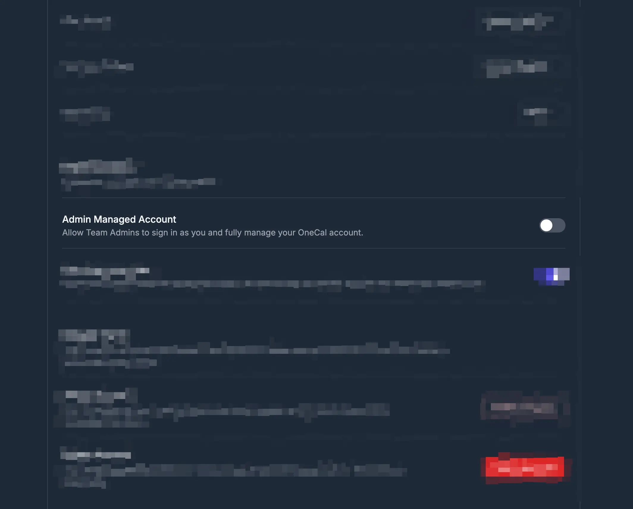 Admin managing a team member's account in OneCal