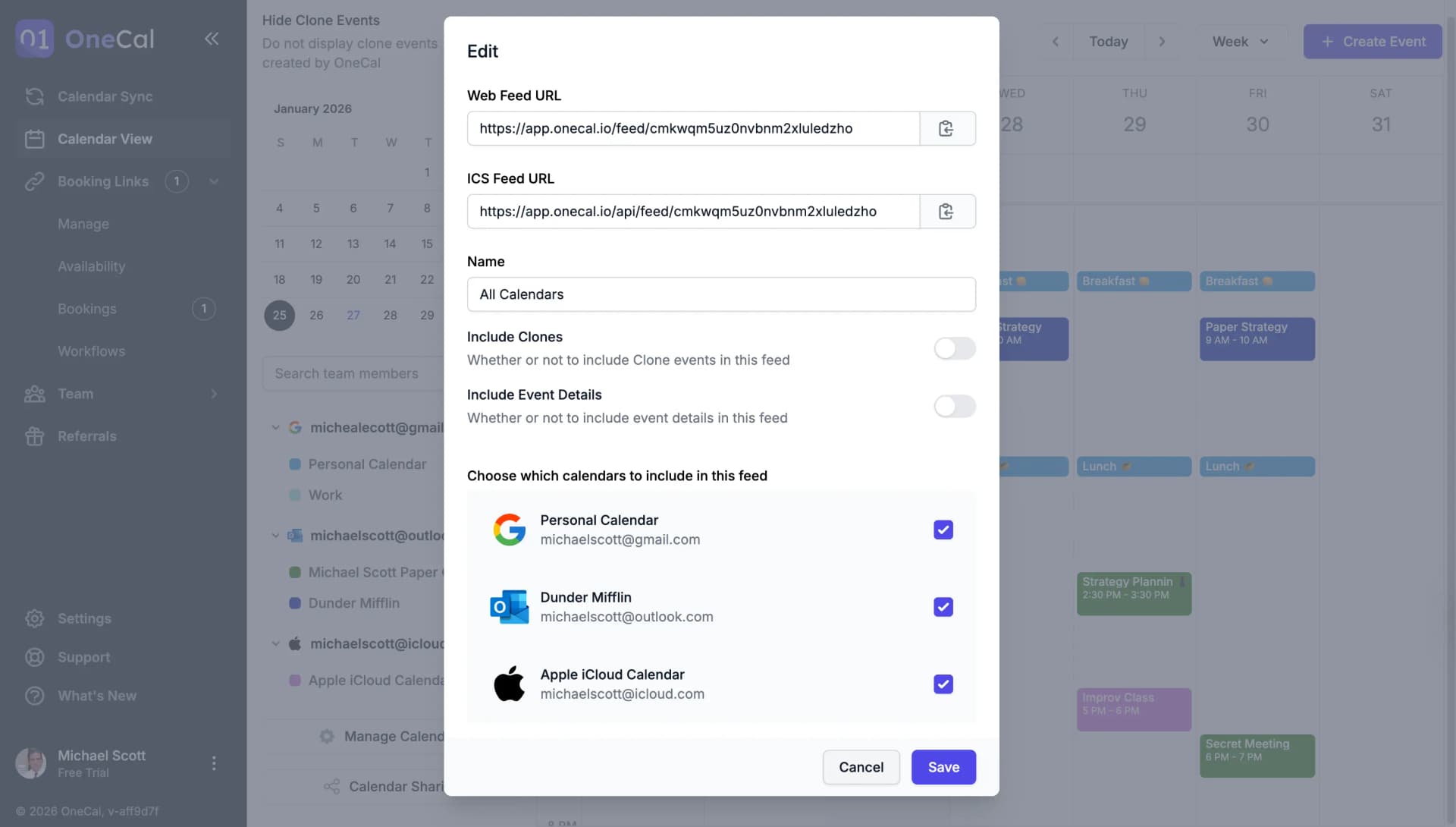 OneCal カレンダー共有機能のイラスト