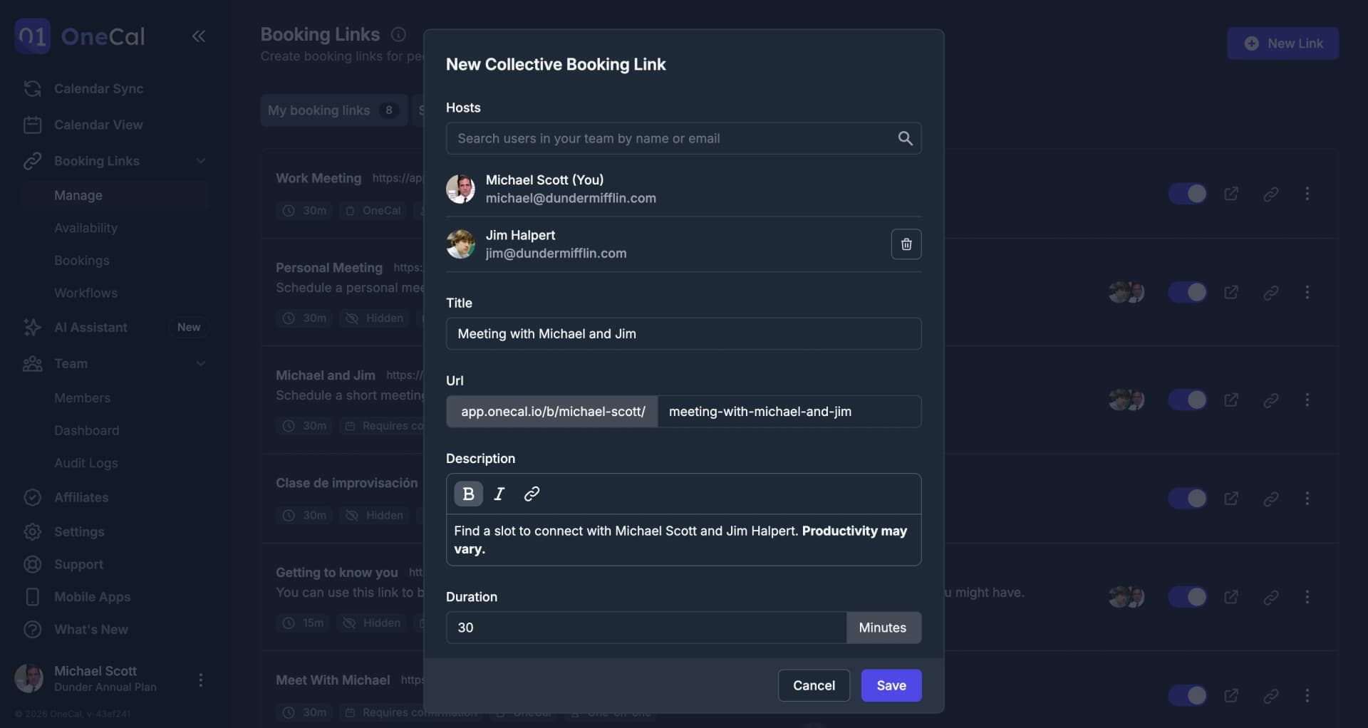 OneCal Collective Scheduling
