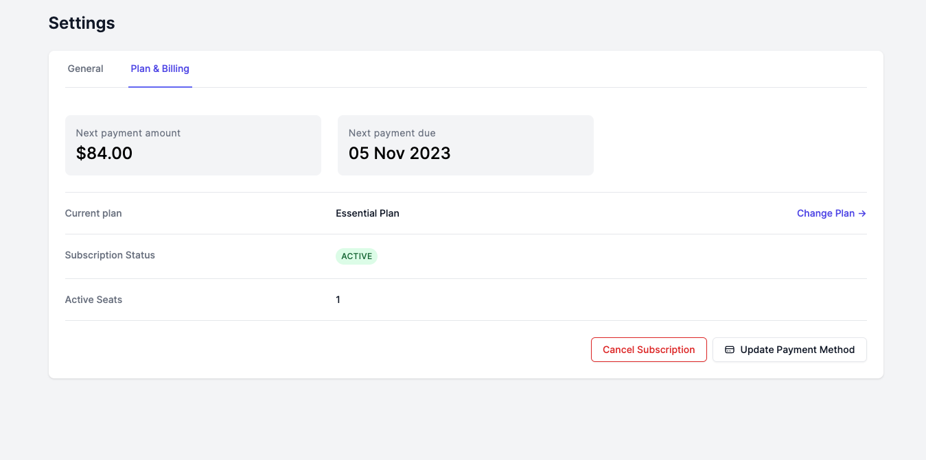 Plans  user interface